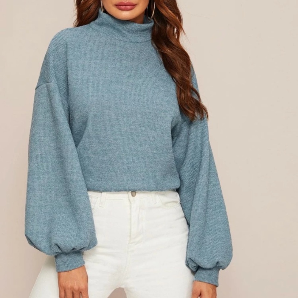 SHEIN Mock-Neck Drop Shoulder Balloon Sleeve Top